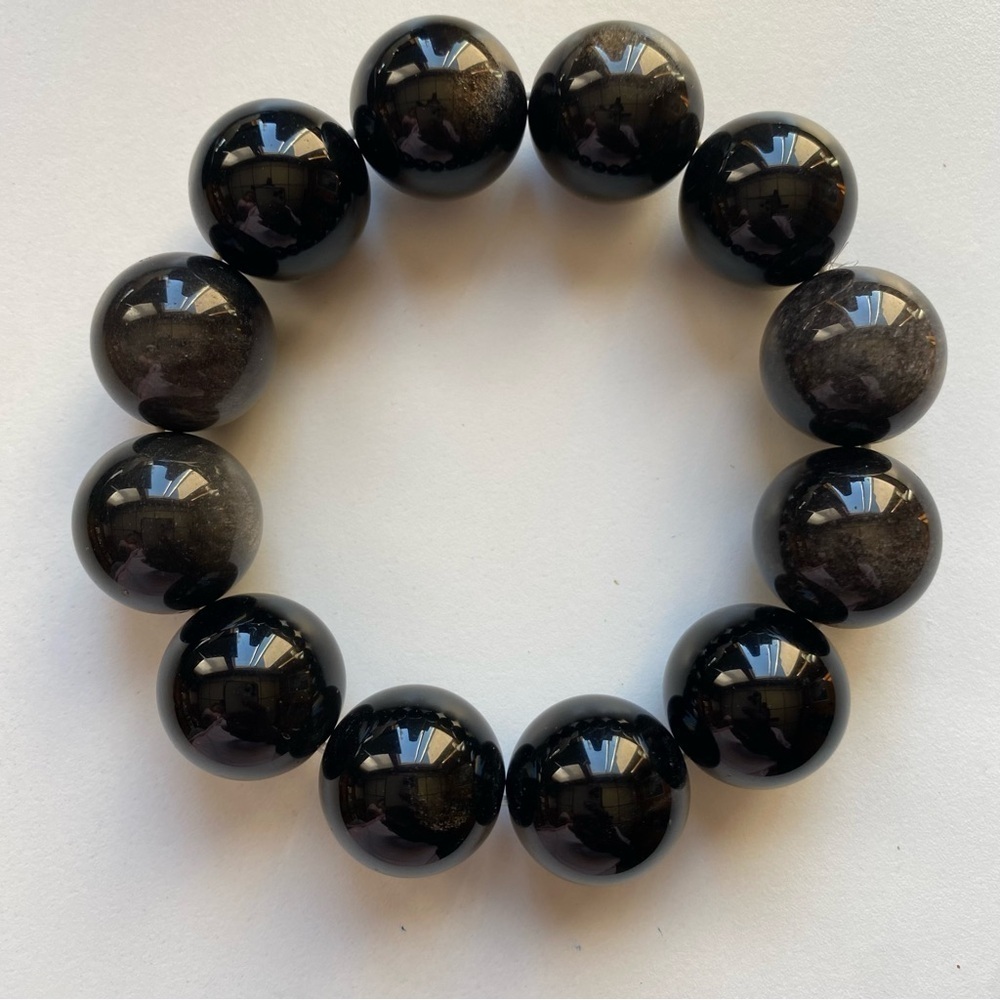 20mm Silver Obsidian Chunky Stretchy Bracelet
